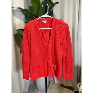 Vintage SML Sport Red Silk Blend Shaker Knit Button Front Cardigan Sweater L